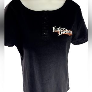 New Harley-Davidson Black Hook & Eye Closure Embroidered Short Sleeve Size L